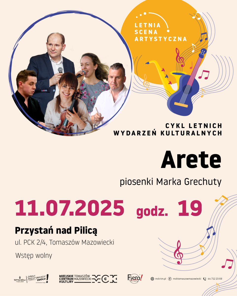 Na zdjęciu plakat koncertu grupy Arete w Ramach Letniej Sceny Artystycznej. Na plakacie fotos grupy